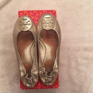 Tory Burch platinum/gold reva flat shoes